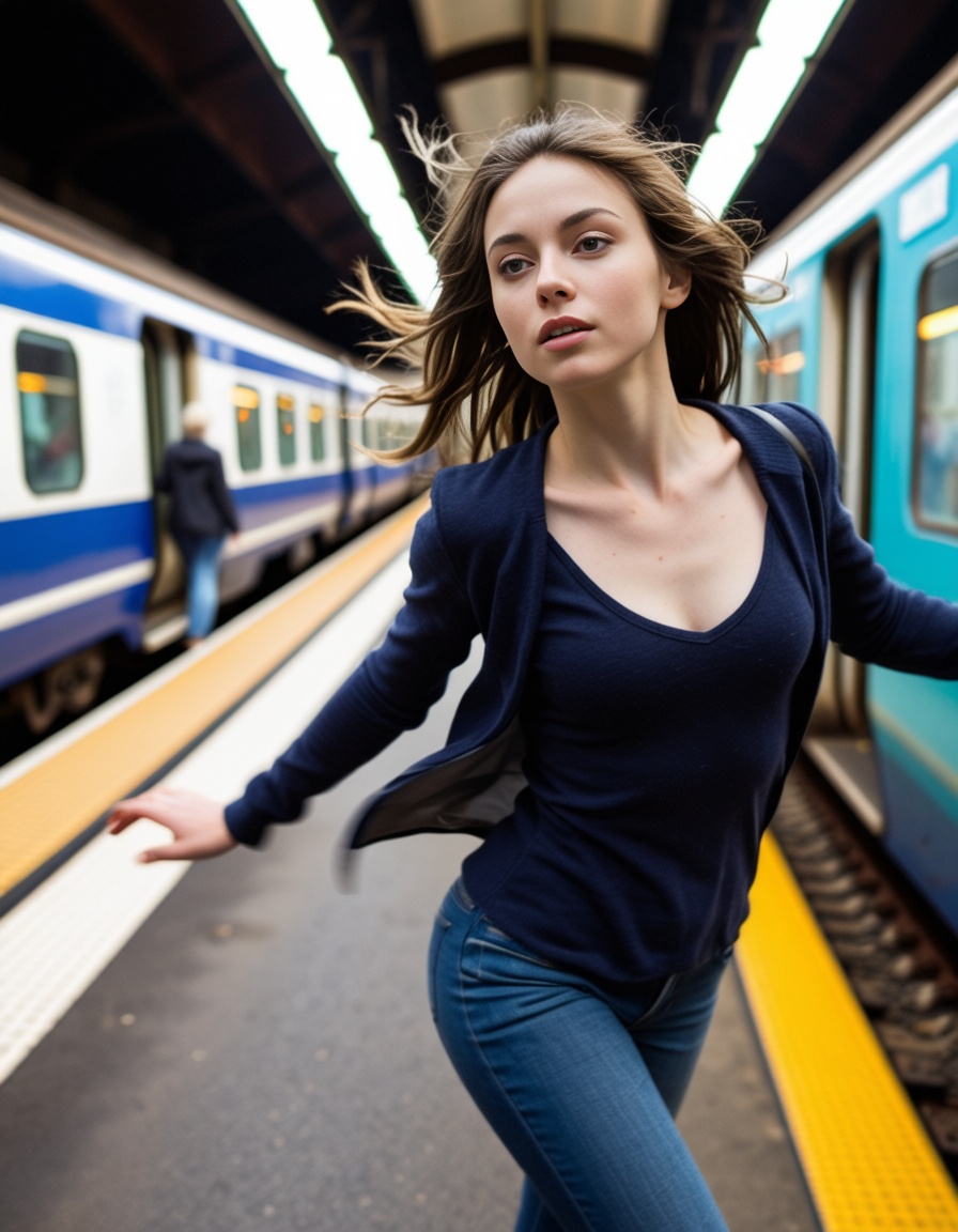 ehmotionblur,  girl on a train station, on Tensor.Art