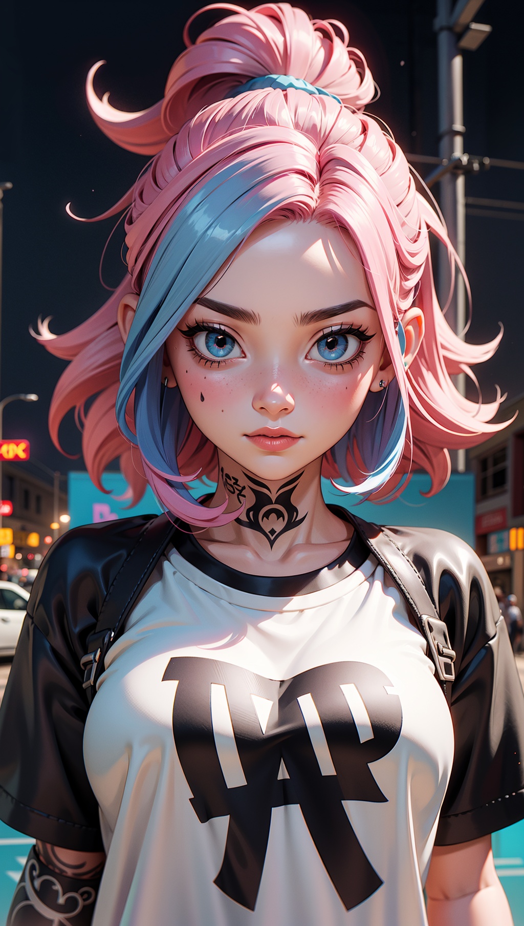 upper body portrait,  raw essence of a tattooed street style icon,  rebellious energy on Tensor.Art