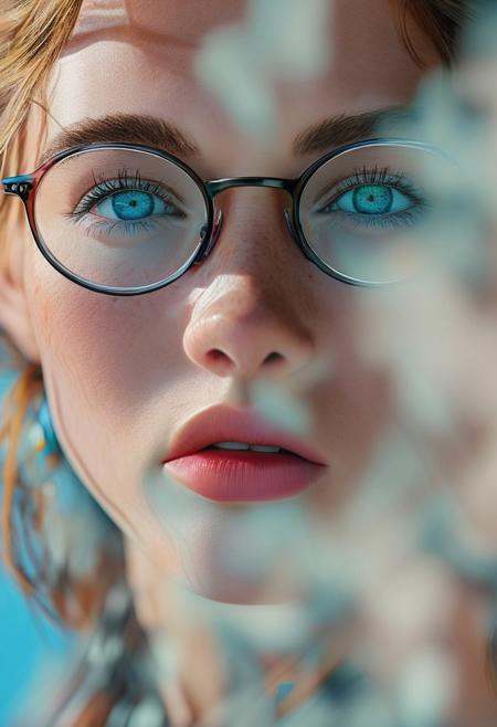half-body shot,  girl in glasses,  blue eyes on Tensor.Art