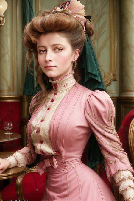 masterpiece,  uhd,  sharp color photo of a pretty lady wearing a high-neck layered dress on Tensor.Art
