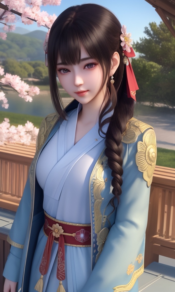(,1girl, ,best quality, ),looking at viewer, <lora:399-DA-少年歌行-华锦:0.8> ultra detailed background,ultra realistic 8k cg,ultra detailed 8k cg,masterpiece,upper body,  (( , )),, ,science fiction,mole, ultra realistic 8k cg, ,tamari \(flawless\),   ,outdoors, sun,sunlight, cherry blossoms,      (()), (),