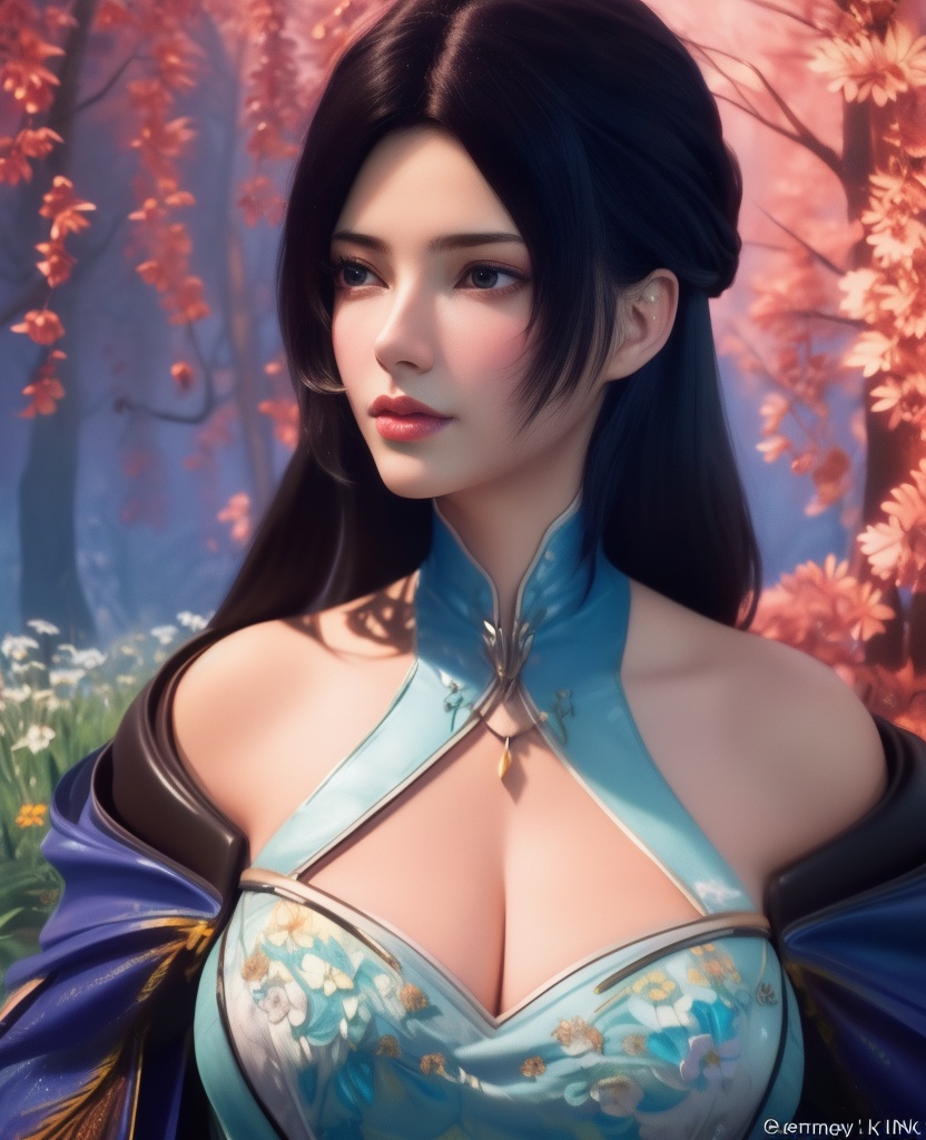 <lora:584-DA-星辰变-白灵:0.8>(,1girl, ,best quality, ),looking at viewer,,anime,(masterpiece, top quality, best quality, official art, beautiful and aesthetic:1.2), (1girl)	, , (cleavage),extreme detailed,(fractal art:1.3),colorful, flowers ,highest detailed,(by Jeremy Lipking)    (cleavage), (),