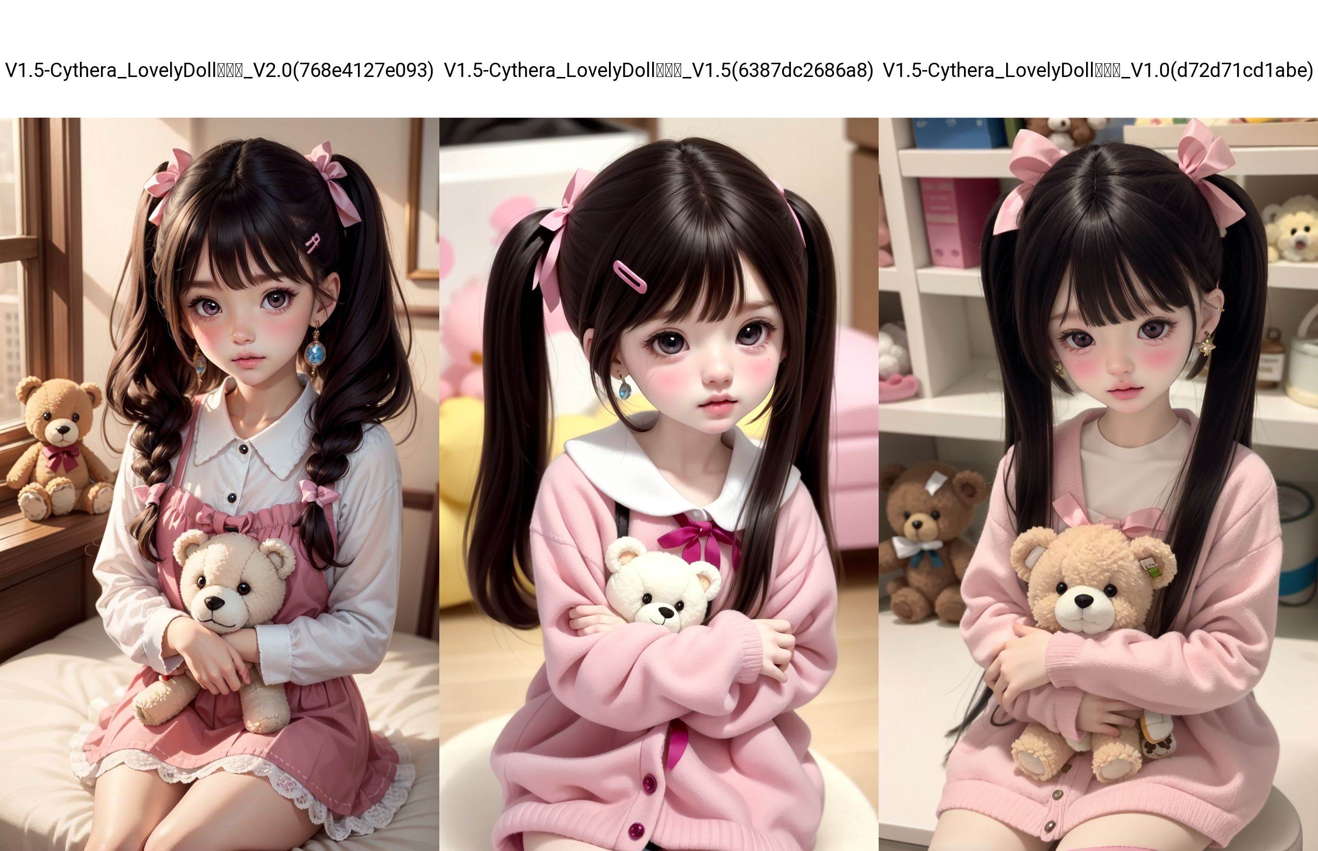 (Masterpiece:1.2), (best quality:1.2), (ultra high resolution:1.2), 1girl, stuffed toy, stuffed animal, solo, black hair, hair ornament, teddy bear, bandaid, hairclip, looking at viewer, pink eyes, long hair, twintails, jewelry, sitting, earrings, long sleeves, holding, object hug, ribbon, skirt, holding stuffed toy, letterboxed, bangs, hair ribbon, blush
