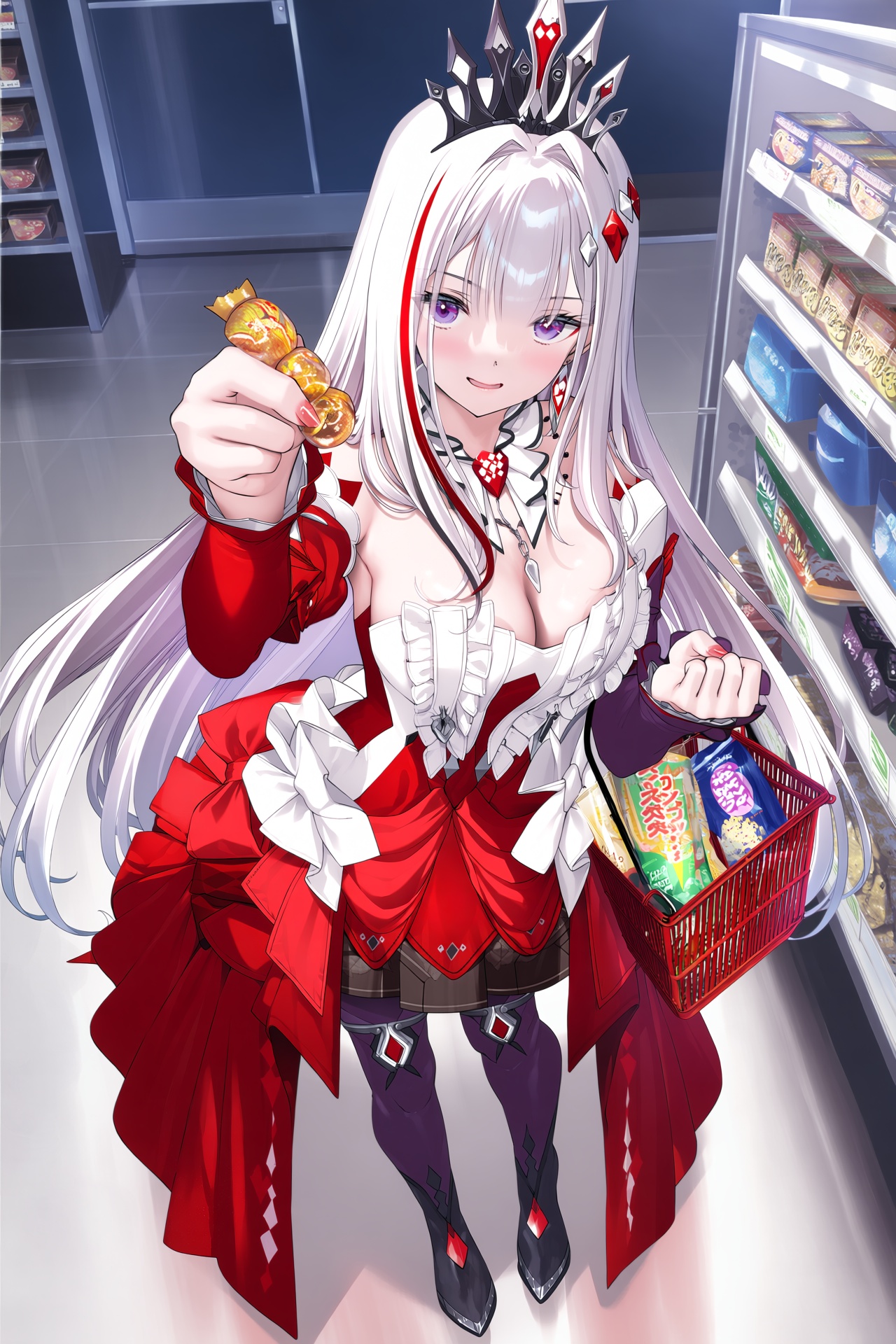 @kantoku and @mignon,  nihilux (honkai: star rail),  A vertical anime illustration of Nihilux wearing her original red-and...