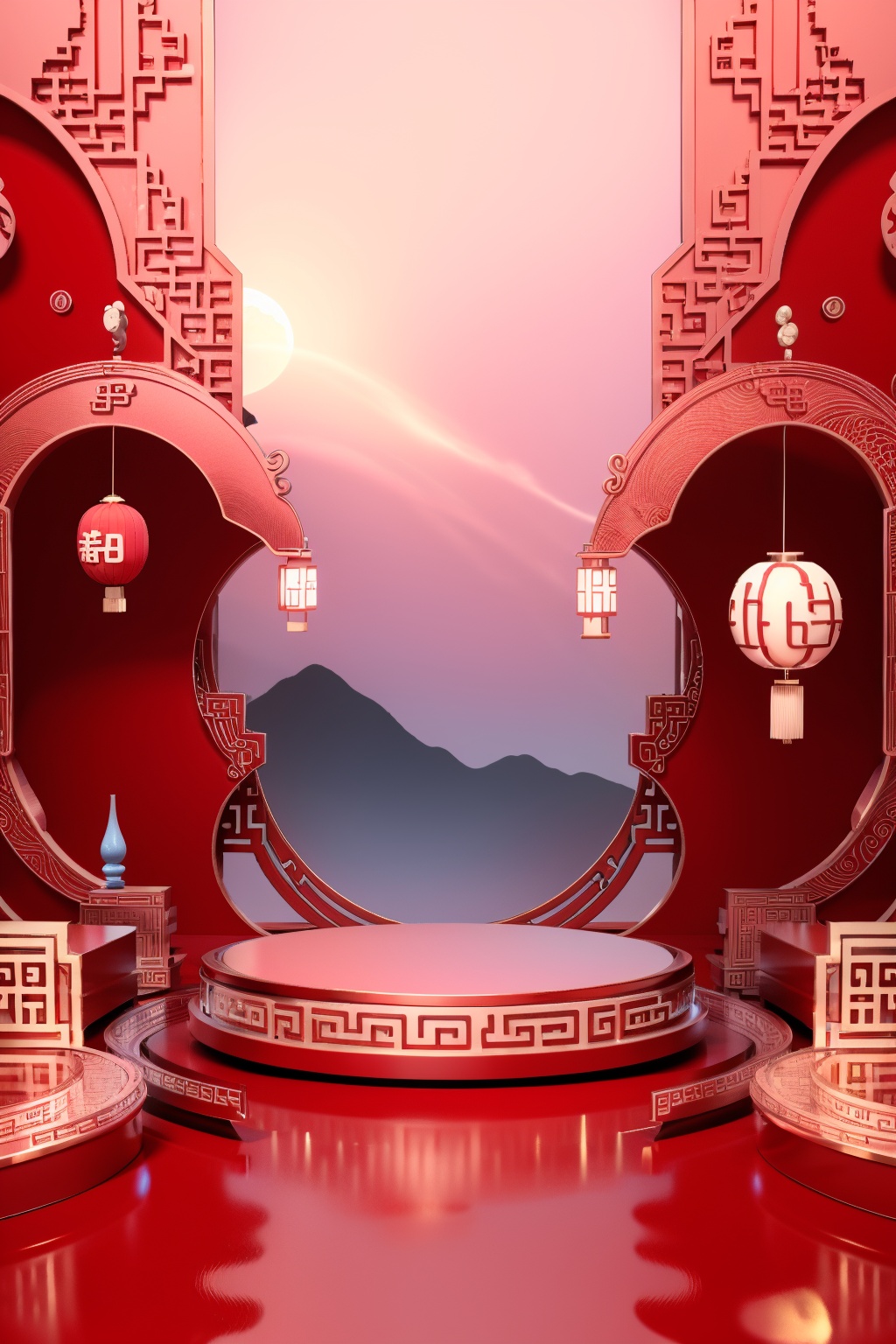 masterpiece,best quality,CNY_stage,no humans,reflection,scenery,chinese new year