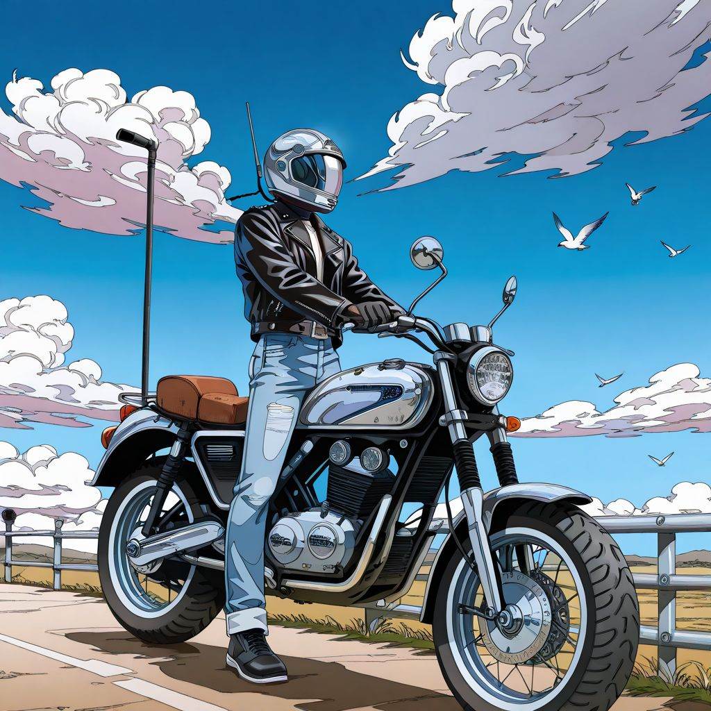 Motorcycle,  coastal road,  guardrail on Tensor.Art
