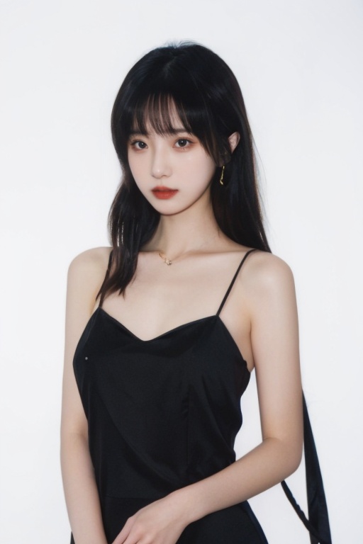 1girl,black evening dress,jewelry,upper body,white background,<lora:photo 拍立得:0.6>