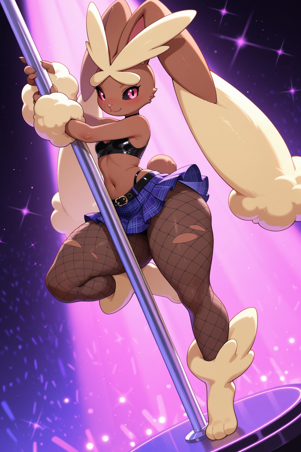 Mega Lopunny,  fishnet stockings,  plaid miniskirt on Tensor.Art