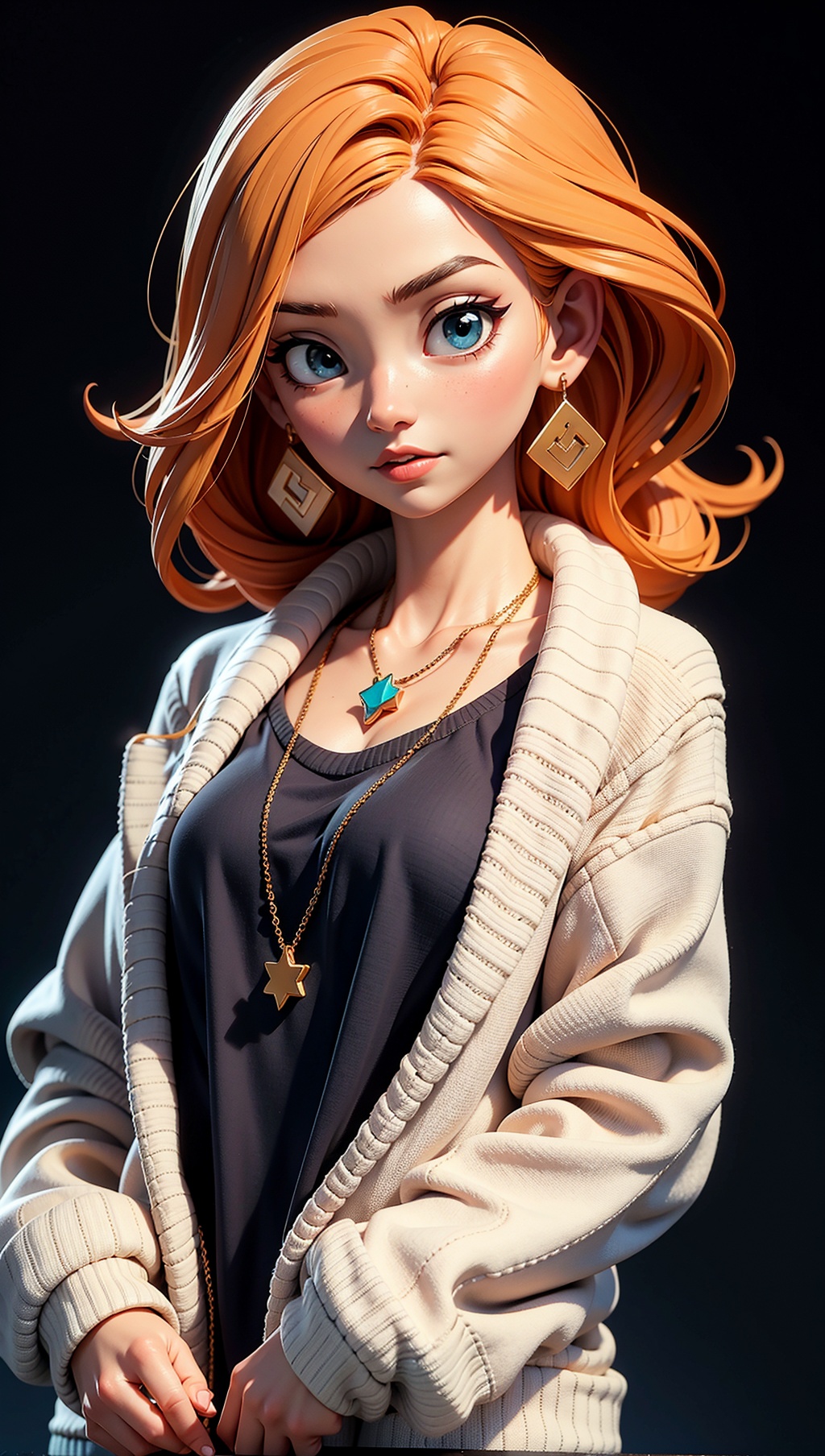 1girl,  blue sweater,  black background on Tensor.Art