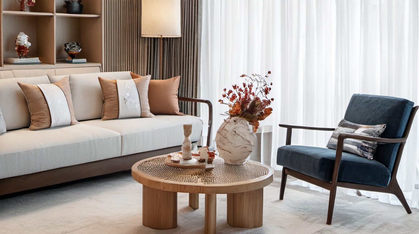 <lora:xinzhongshi XL2.0:0.6>,xinzhongshi,indoor,floor,couch,curtains,table,chair,available light,cup,plant,vase,incredibly absurdres,realistic,