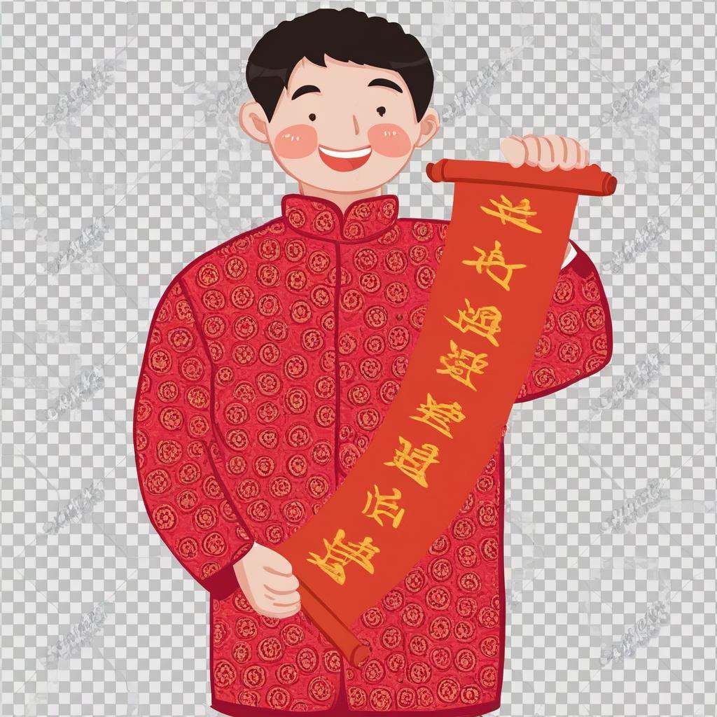 1boy,  holding spring couplets,  long spring couplets on Tensor.Art