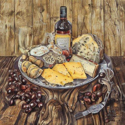Cheese plate with glass of red wine on Tensor.Art