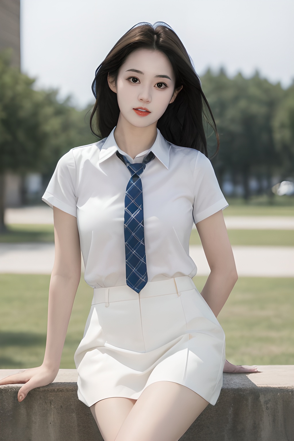 <lora:0827_10:0.7>simple background, 1girl,necktie,plaid skirt,short sleeved white shirt,white legwear,outdoors,looking at viewer,, 1girl,realistic,masterpiece, best quality, photorealistic, HDR,detail