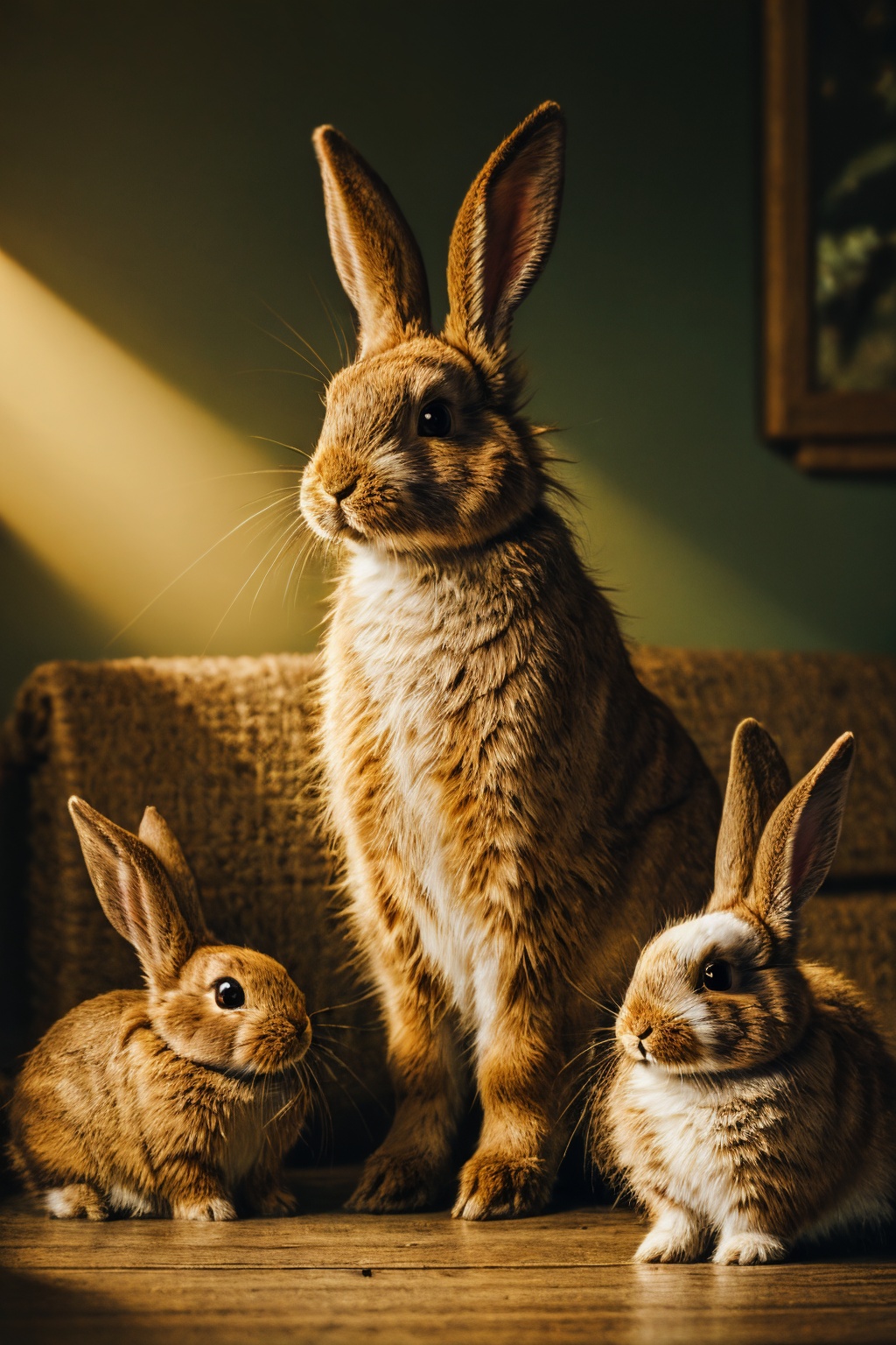 <lora:tutututu_20240119010100-000006:0.4>,brown rabbits,soft light,Three rabbits,lined up,tutututu,animal portrait,close-up,furry,long ears,masterpiece,best quality,