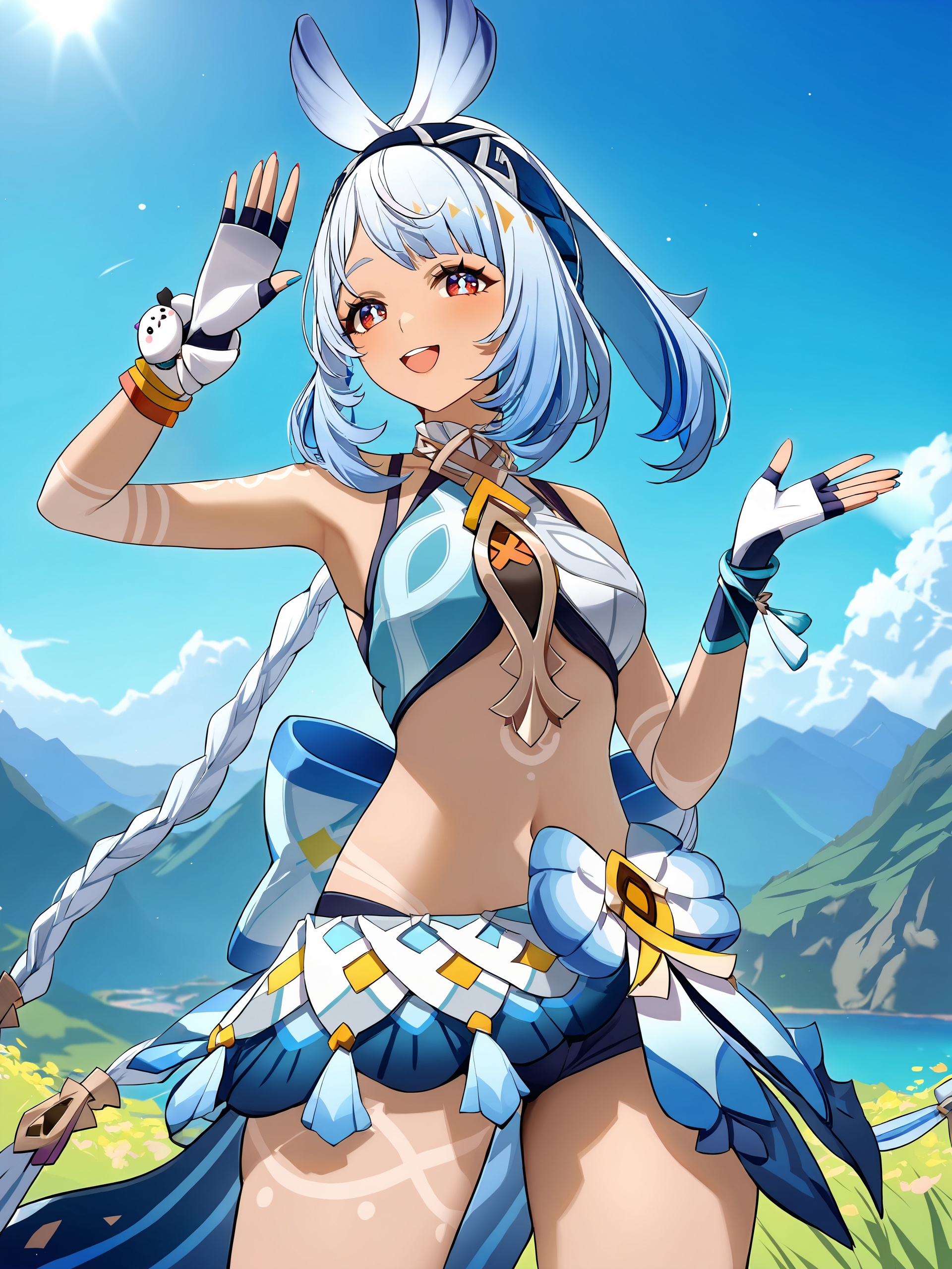 1girl,  mualani \(genshin impact\),  fingerless gloves on Tensor.Art