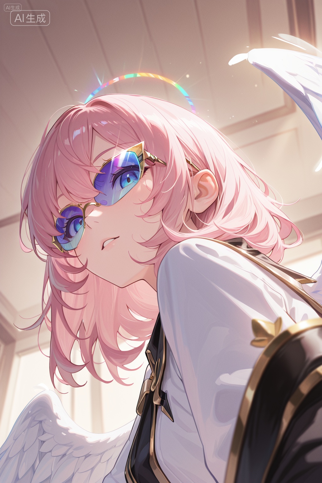 masterpiece,best quality,good quality,very aesthetic,absurdres,newest,8K,depth of field,focused subject,, close up,stylized,in gold and neon shades,wabi sabi,1girl,rainbow angel wings,looking at viewer,dynamic angle,from below,from side,relaxing,, Negative prompt: (worst quality, low quality),deformed,distorted,disfigured,doll,poorly drawn,bad anatomy,wrong anatomy,sketch,jpeg artifacts,signature,watermark,artist name,old,oldest,poorly drawn hands,fused fingers,missing fingers,bad hands,mutated hands and fingers,malformed hands,,nsfw, Steps: 20, Sampler: DPM++ 2M Karras, CFG scale: 5.0, Seed: 1296457885, Size: 1024x1536, Model hash: e62cd982e2, Model: 崩坏彩涂_1.0.safetensors, Denoising strength: 0.0, Clip skip: 2, RNG: CPU, vae_name: automatic