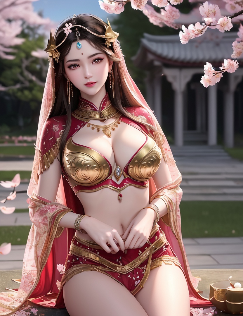 ultra realistic 8k cg, picture-perfect face, flawless, clean, masterpiece, professional artwork, famous artwork, cinematic lighting, cinematic bloom, perfect face, beautiful face, fantasy, dreamlike, unreal, science fiction,   lace, lace trim, lace-trimmed legwear, luxury, jewelry, diamond, gold, pearl, gem, sapphire, ruby, emerald, intricate detail, delicate pattern, charming, alluring, seductive, erotic, enchanting, hair ornament, necklace, earrings, bracelet, armlet,halo,autumn,((,1girl, pov,))  , ((((1girl, solo,outdoors, large breasts, cherry blossoms, ))))  <lora:DA_MuQingQing:0.6>