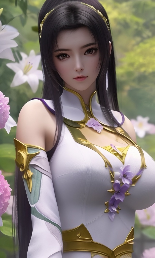 (,1girl, ,best quality, ),looking at viewer, <lora:401-DA-大主宰-叶轻灵:0.8> ,ultra detailed 8k cg,ultra detailed background,ultra realistic 8k cg,1girl, solo,(bare shoulders:0.85),(masterpiece, best quality),((oil painting style)),sexy young lady,(beautiful face and eyes),(upper body:1.5),(whole body:1.05),(single person:1.2),surrounded by flowers, (lily), roses, floret, vegetation, white, purple, purplish pink,Impressionism,colorful,(Breast size:1.3),(()),