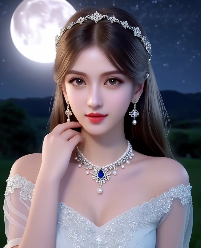 <lora:652-DA-斗罗大陆-宁荣荣:0.8>(,1girl, ,best quality, ),looking at viewer,masterpiece(,1girl,night, starry sky, milky way,outdoors, full moon,  night sky, darkness,  world of darkness, , ) ,ultra realistic 8k cg,   clean, masterpiece,     (( , )),, , , prestige, luxury, jewelry, diamond, gold, pearl, gem, sapphire, ruby, emerald, intricate detail, delicate pattern, charming, alluring, seductive, erotic, enchanting, hair ornament, necklace, earrings, bracelet, armlet,halo((, )), (),