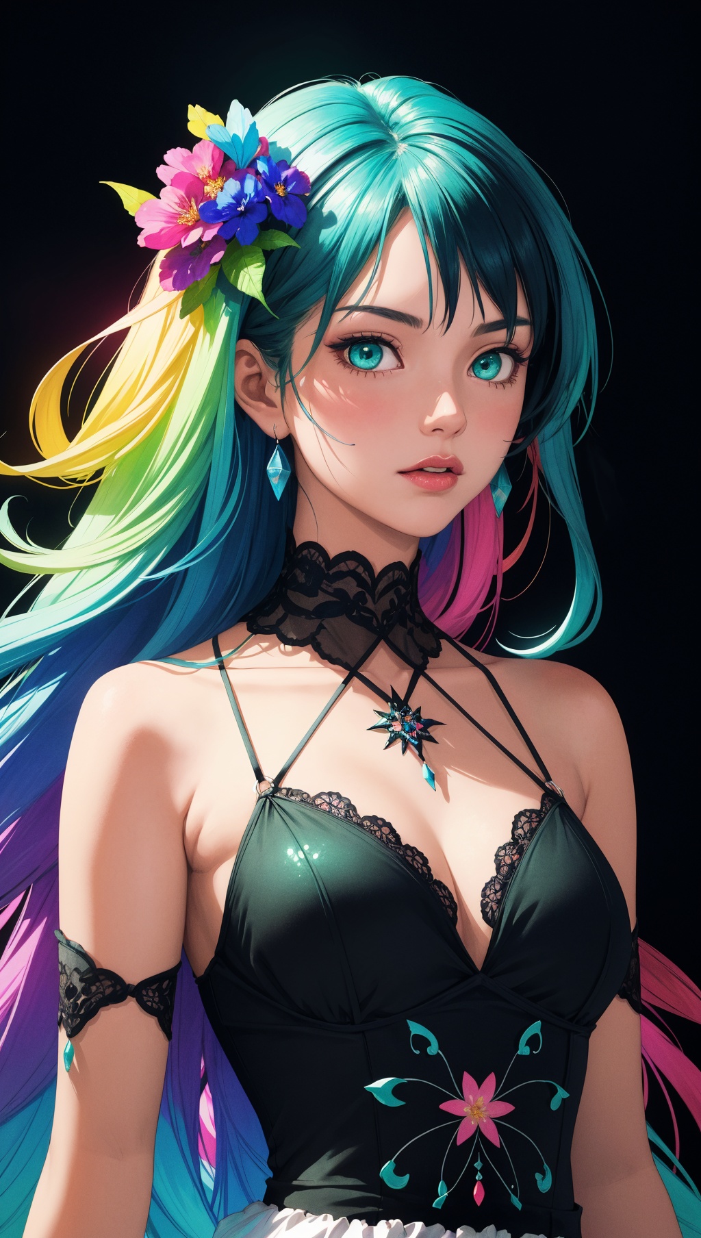 masterpiece,  centered,  a drawing of a girl with flowers in her hair on Tensor.Art