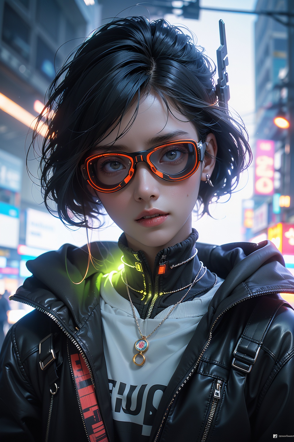1girl,cyberpunk,science fiction,(head-mounted display:1.3),glowing,vr glasses,vaporwave,Best quality,masterpiece,ultra high res,highly detailed, 8k, artstation, concept art, HD,8k, by Frank Frazetta, Tom Bagshaw, Greg Rutkowski, extremely beautiful