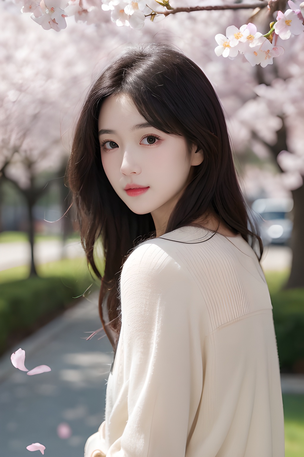 <lora:0811_01:0.7>,a girl with a dreamy expression, surrounded by floating cherry blossom petals in a soft breeze, springtime magic, gentle radiance.korean girl,black hair, 1girl,realistic,masterpiece, best quality, photorealistic, HDR,detail