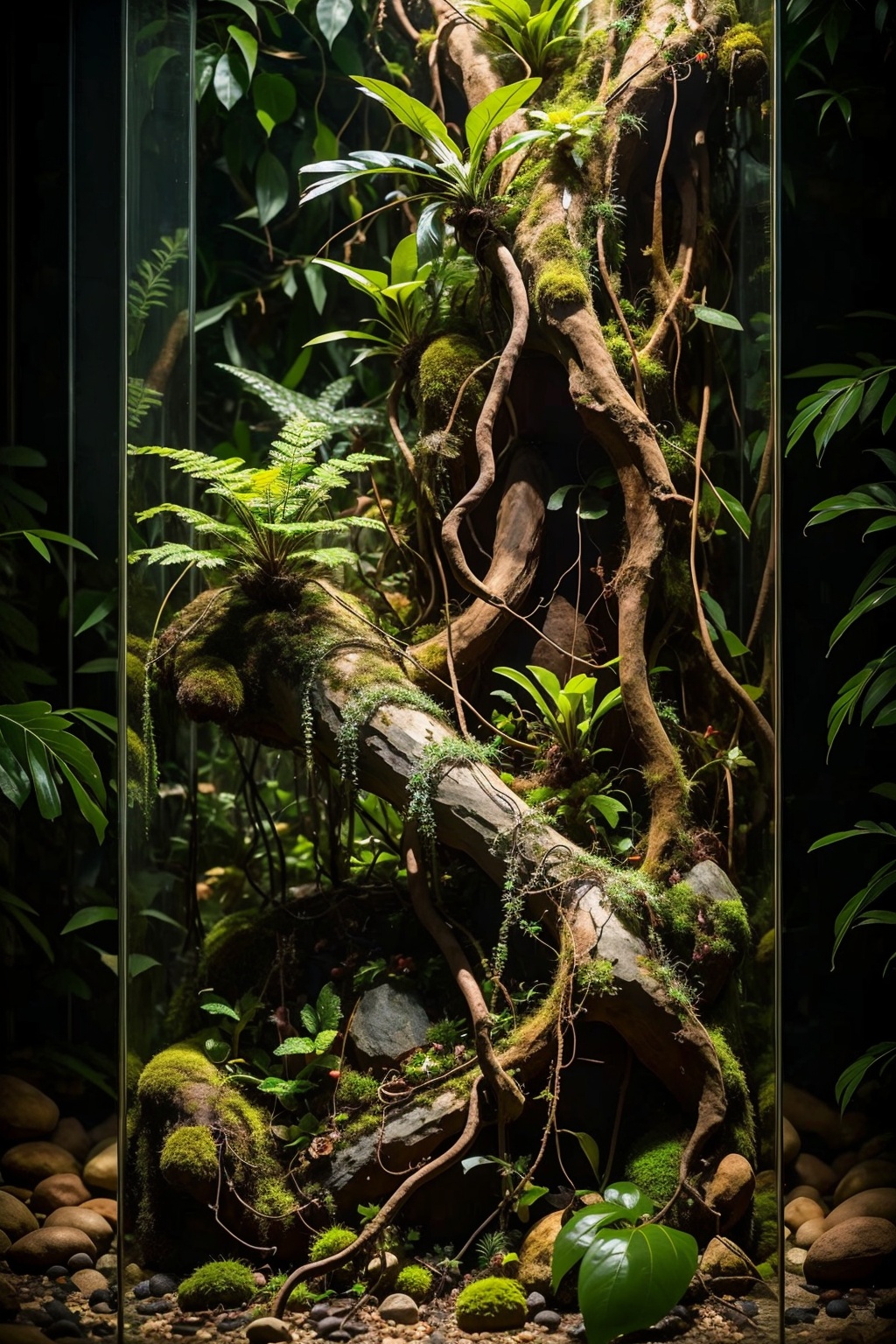 (masterpiece:1.2),best quality,highres,extremely detailed CG,perfect lighting,8k wallpaper,photograph,photorealistic,glass cylinder,plant distribution,depth of field,nature,skeleton structure,micro-landscape,primary and secondary clear,<lora:FF_20240117155356-000005:0.9>,