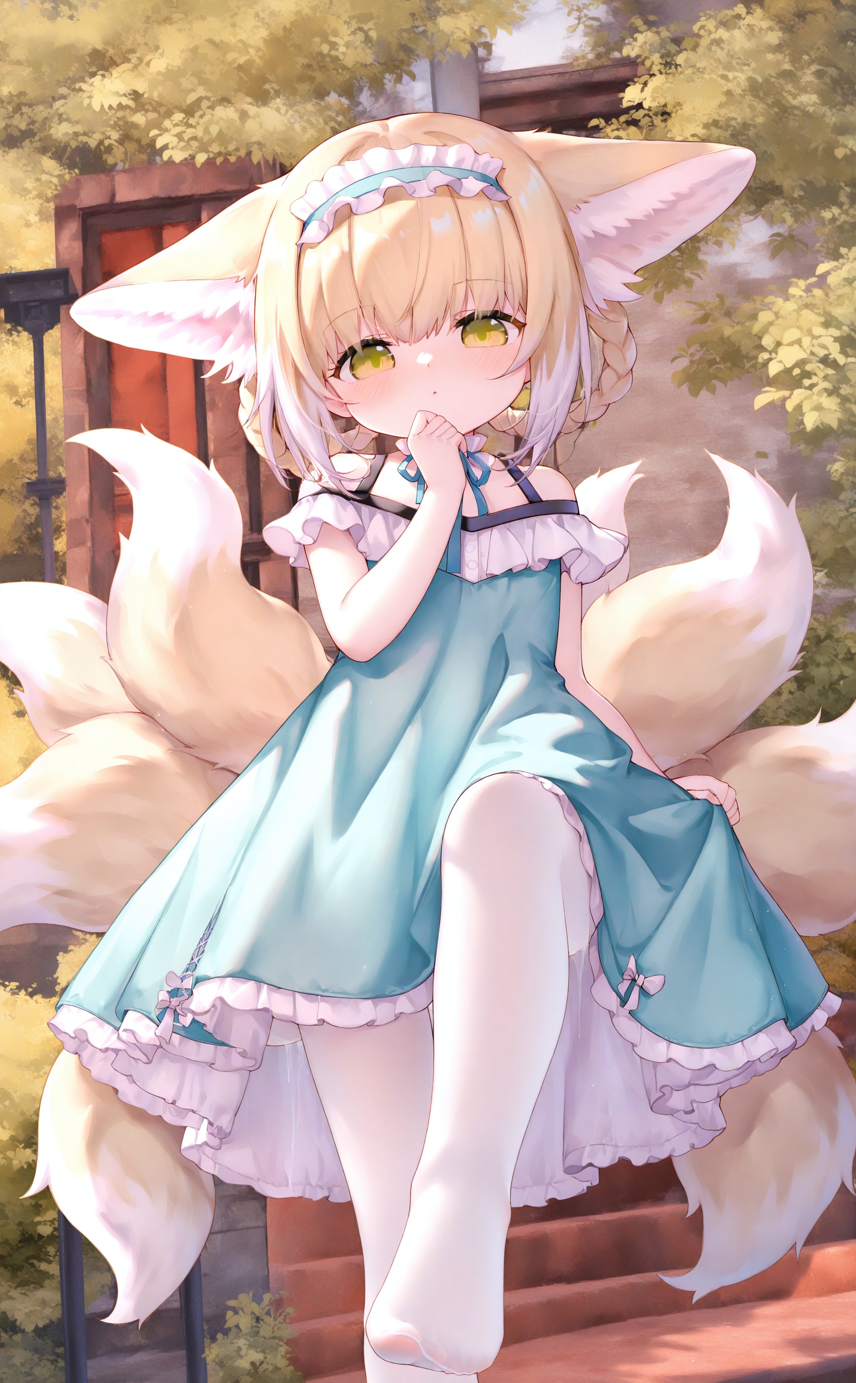 linl,1girl,suzuran (arknights),green eyes,solo,looking at viewer,no shoes,official alternate costume,pantyhose,white pantyhose,blush,short hair,walking_on_liquid,<lora:linglan-000018:0.5>,<lora:guizhencao——【noob】hans:0.5>,<lora:xuegaov1:0.4>,