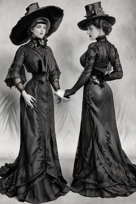 vintage photo of sexy ladies wearing black dresses and hats,  posing 1900_dr3ss on Tensor.Art