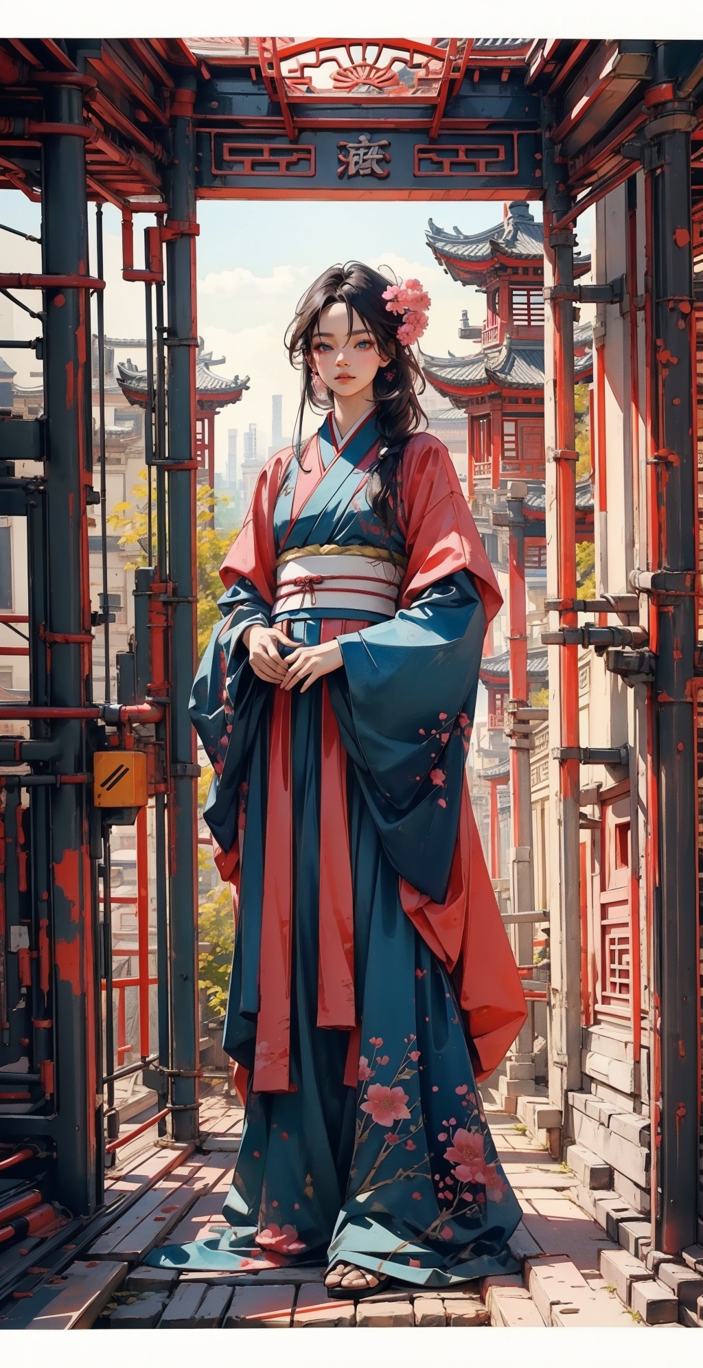 elaborate Hanfu:1.3,masterpiece,high quality,best quality),(colorful),in door,in china environment,(delicate eyes and face),volumatic light,ray tracing,<lora:elaborate Hanfu_20230808075428:0.5>,Exquisitely dressed1.5,red Clothing,pink Clothing,blue Clothing,
