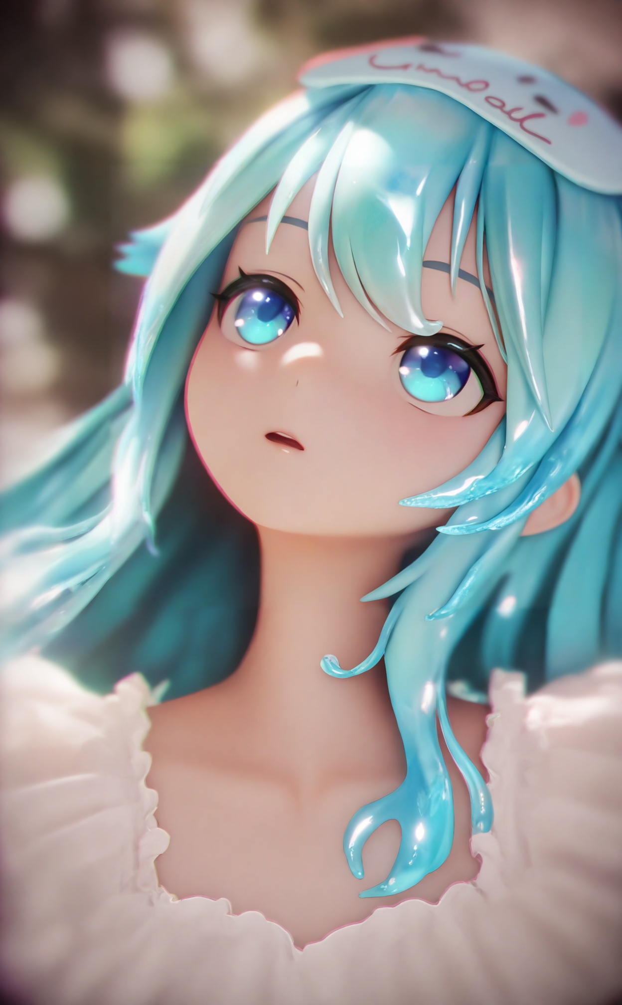 masterpiece,absurdres,best quality,loli,petite,high quality,chromatic_aberration,//,1girl, solo, virtual_youtuber, sleep_mask, mask_on_head, long_hair, looking_up, portrait, blurry, blue_eyes, blurry_background, mask, blue_hair, dress, parted_lips, depth_of_field, bokeh, white_dress, frills, upper_body, collarbone, liquid_hair, looking_afar, aqua_hair, eyebrows_hidden_by_hair, open_mouth, looking_ahead//,Depth of field,(colorful),hdr,Tyndall effect,depth of field,Tyndall Effect,blurry,blurry_background,depth_of_field,bokeh,glowing//,<lora:MMDguangwuran7——【noob】hans:0.9>,