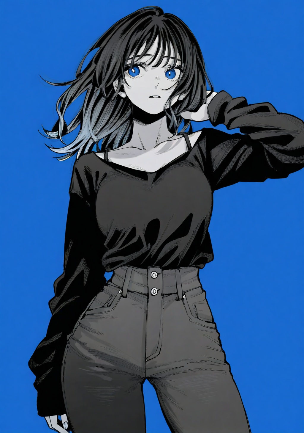 1girl,  spot color,  monochrome on Tensor.Art