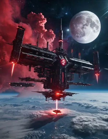 in space,  cyberpunk design industrial structure,  space station above clouds on Tensor.Art