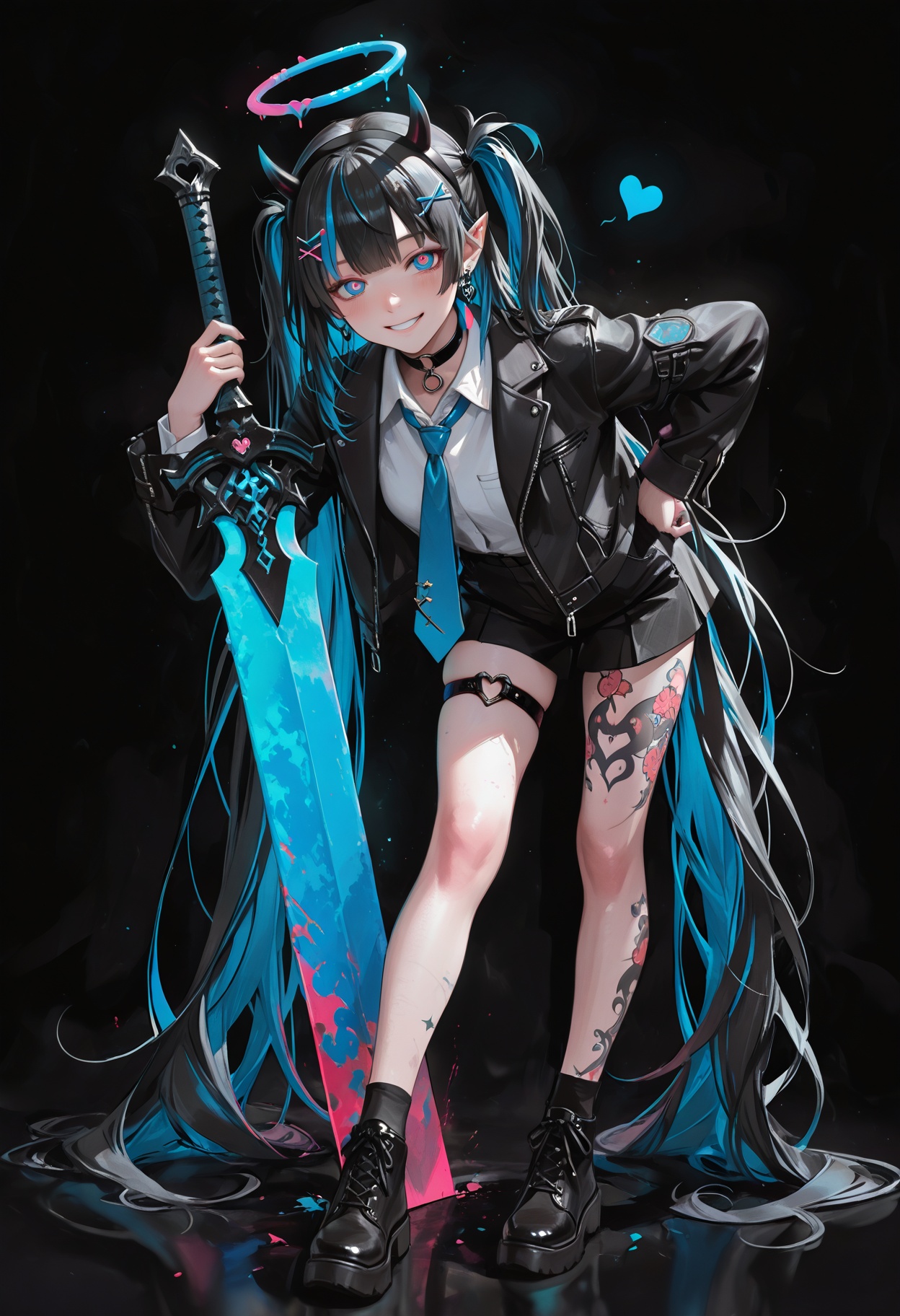 leaning forward,  leaning on weapon,  big size sword on Tensor.Art