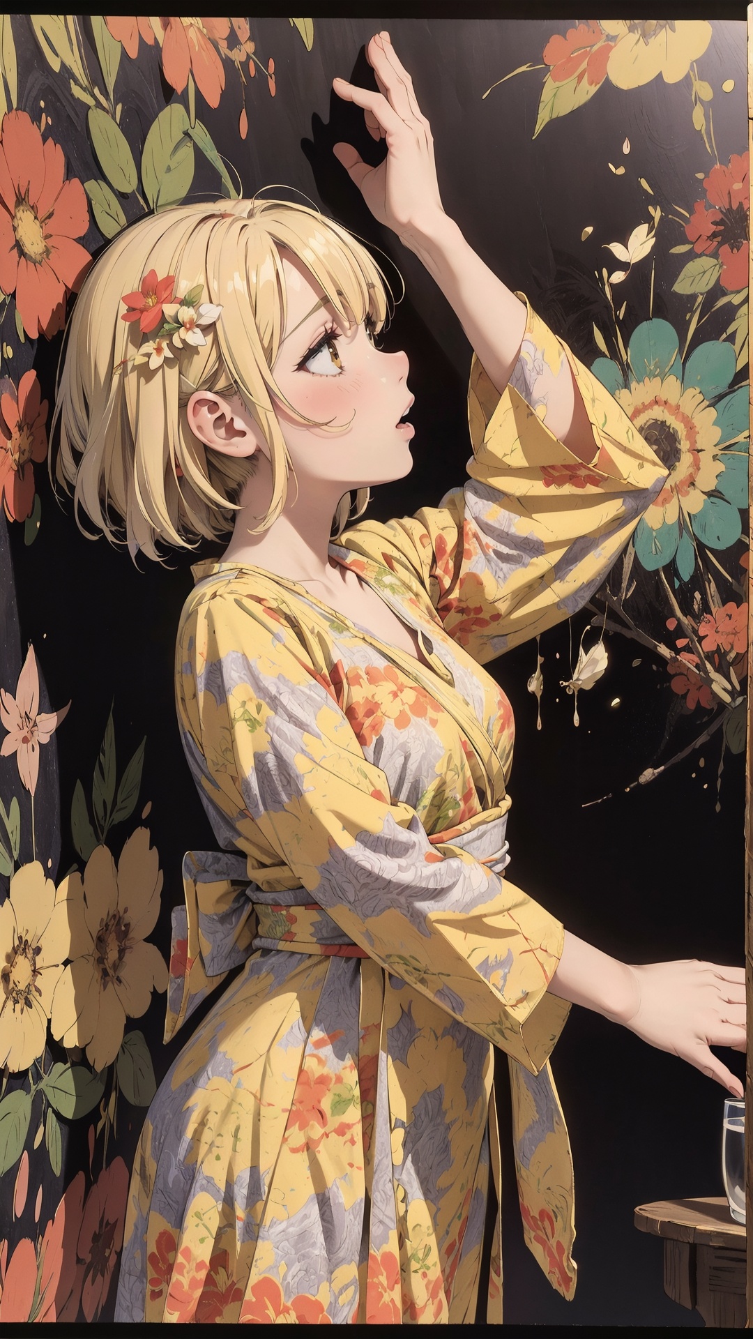 tutututu,dress,yellow flower dress,long sleeves,obi,<lora:yellow_dress_V2-000006:0.65>,official art,unity 8k wallpaper,ultra detailed,beautiful and aesthetic,masterpiece,best quality,(zentangle, mandala, tangle, entangle),(fractal art:1.3),1girl,extremely detailed,dynamic angle,cowboyshot,the most beautiful form of chaos,elegant,a brutalist designed,vivid colours,romanticism,by james jean,roby dwi antono,ross tran,francis bacon,michal mraz,adrian ghenie,petra cortright,gerhard richter,takato yamamoto,ashley wood,atmospheric,ecstasy of musical notes,streaming musical notes visible,