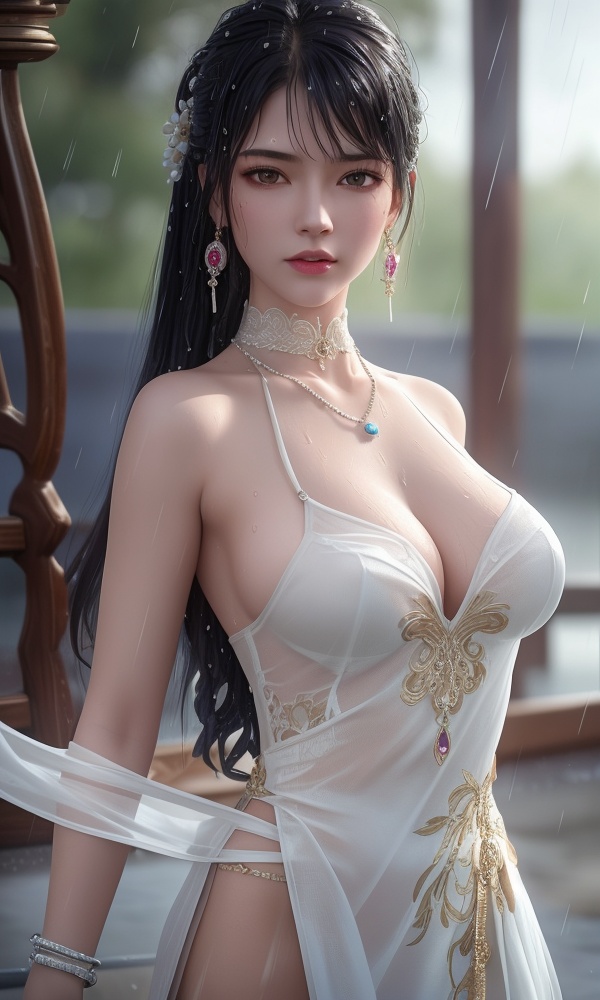 <lora:418-DA-百炼成神-莫雨馨:0.8> ,(,1girl, ,best quality, ),looking at viewer, ,ultra detailed 8k cg, ultra detailed background,  ultra realistic 8k cg,          cinematic lighting, cinematic bloom, (( , )),,  , unreal, science fiction,  luxury, jewelry, diamond, pearl, gem, sapphire, ruby, emerald, intricate detail, delicate pattern, charming, alluring, seductive, erotic, enchanting, hair ornament, necklace, earrings, bracelet, armlet,halo,masterpiece, (( , )),, realistic,science fiction,mole, ,cherry blossoms,(((, , ultra high res, (photorealistic:1.4), raw photo, 1girl, wet clothes, rain, sweat, ,wet, )))(( , ))   (cleavage), (),