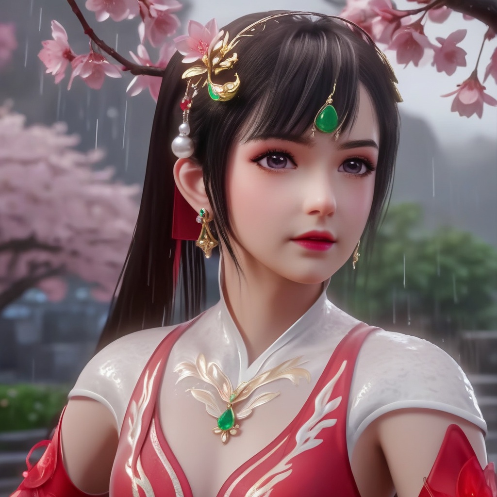 <lora:848-DA-XL-完美世界-火灵儿-幼年:0.8>, (,1girl, ,best quality, ),, ,ultra detailed 8k cg,            cinematic lighting, cinematic bloom, (( , )),,  , unreal, science fiction,  luxury, jewelry, diamond, pearl, gem, sapphire, ruby, emerald, intricate detail, delicate pattern, charming, alluring, seductive, erotic, enchanting, hair ornament, necklace, earrings, bracelet, armlet,halo,masterpiece, (( , )),, realistic,science fiction,mole, ,cherry blossoms,(((, , ultra high res, (photorealistic:1.4), raw photo, 1girl, , rain, sweat, ,wet, )))(( , ))   (cleavage),lying,