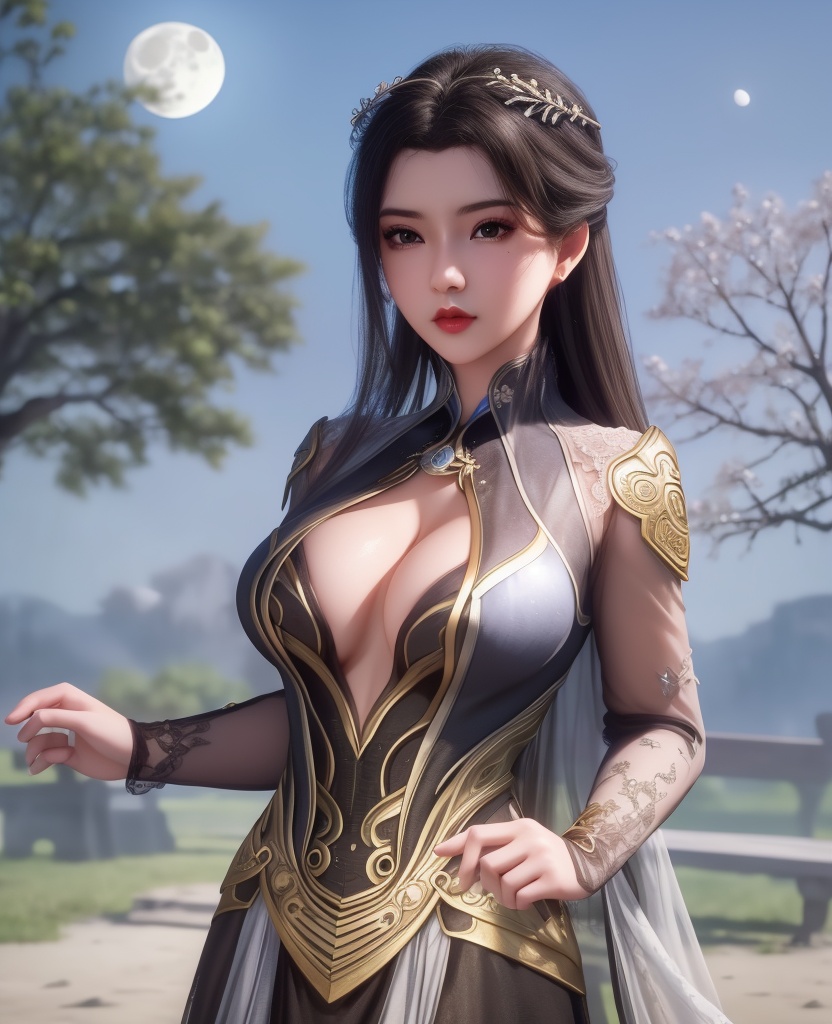 <lora:548-DA-师兄啊师克-碧霄:0.8>(,1girl, ,best quality, ),looking at viewer,  ,ultra detailed background,ultra detailed background,ultra realistic 8k cg, ,masterpiece, (( , )),, ,fiction,mole,,      ,(cleavage), (),  ,see-through, lace, (((, solo, moon, , bare_tree, )))(cleavage),