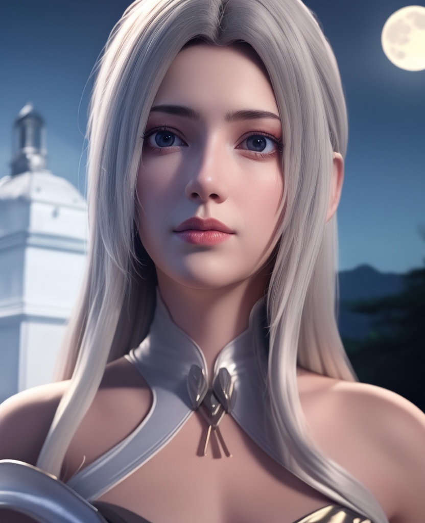 <lora:584-DA-星辰变-白灵:0.8>(,1girl, ,best quality, ),looking at viewer,masterpiece, (( , )),, realistic,science fiction,mole, ultra realistic 8k cg, moonlight,full moon,