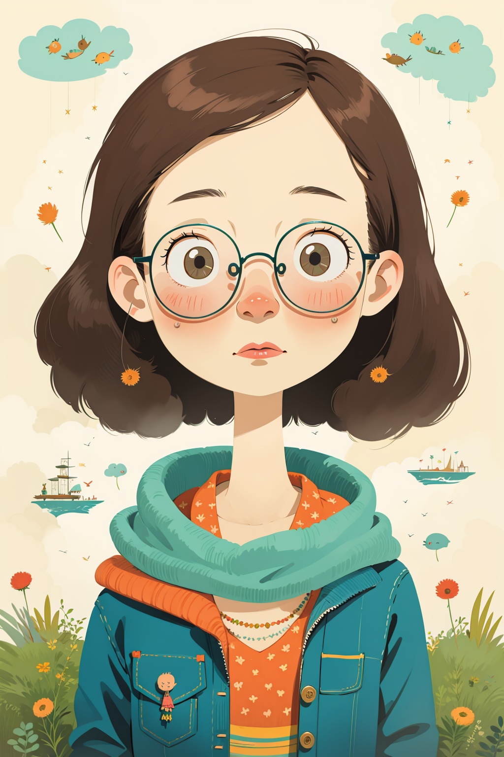 portrait of a girl with glasses,