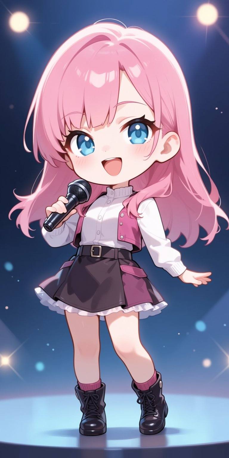 pink hair,  holding microphone,  blue eyes on Tensor.Art