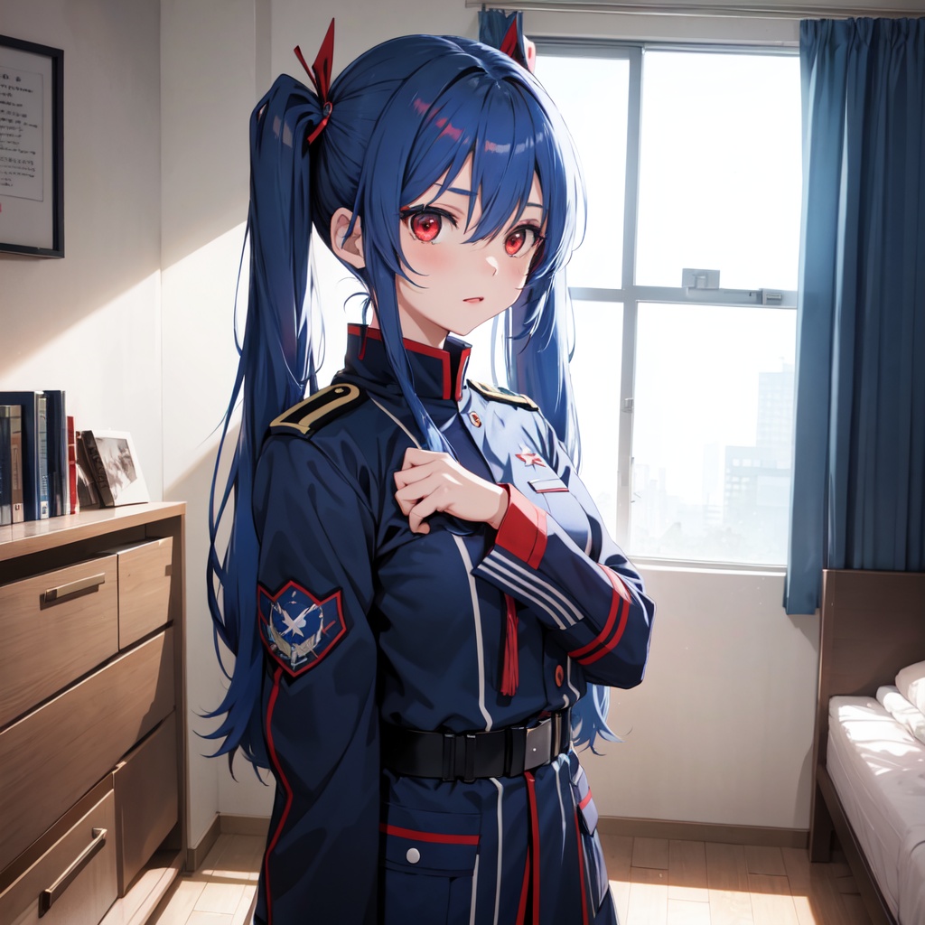 1girl,  red eyes,  blue hair on Tensor.Art
