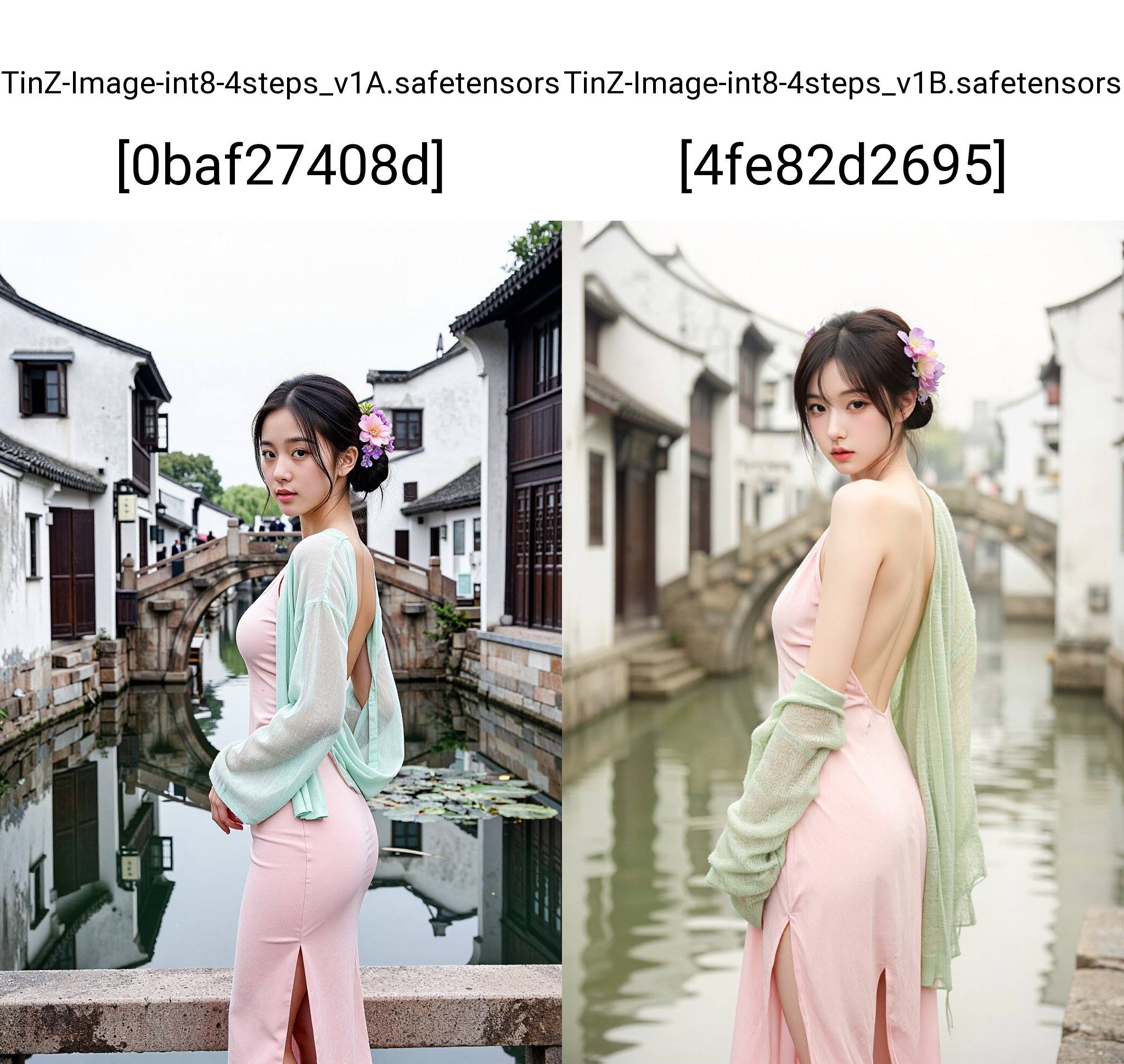 一位年轻的东亚女性,  深色头发盘成发髻,  点缀着粉紫色花朵 on Tensor.Art