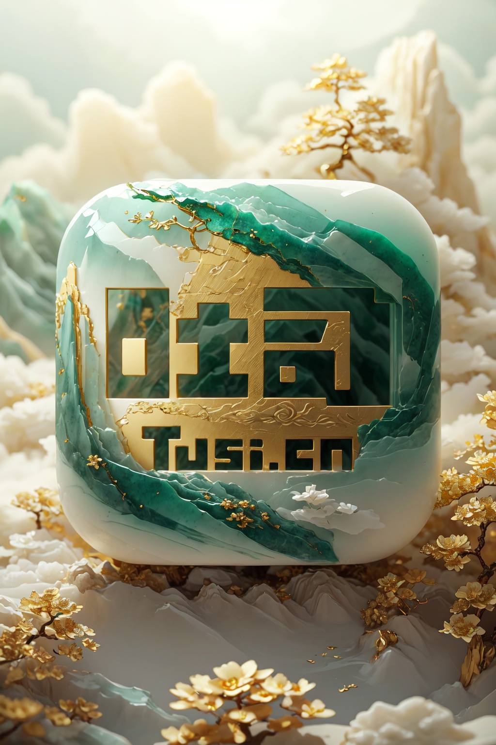 (tmasterpiece:1),(Final quality:1),a jewellery design,(Colorful glaze style:1),Surrounding Gold Jewelry Flower,number art,(Detailed details),rendering by octane,3d sculpture,volumetric light,Ray Tracing,Grandmother Emerald,jewelry,flower,jade,(glaze),glass,translucent,(Chinese landscape painting background:1),(ceramics:1),<lora:国风金玉雕刻_v2.0:0.5>,<lora:【晶石】国风山水_v1.0:0.5>,