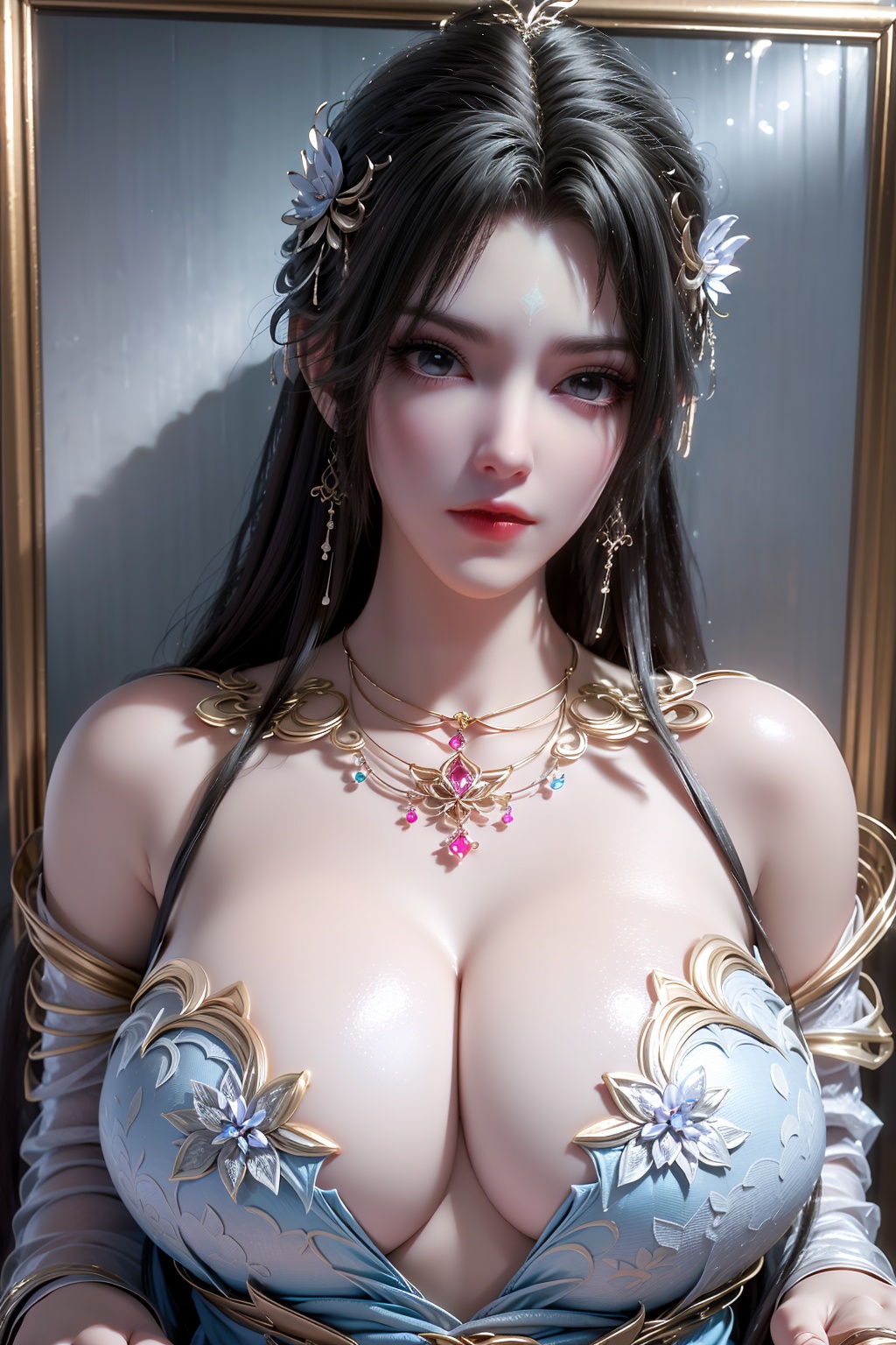 (8k:0.9),RAW photo,best quality,masterpiece,hatching (texture),skin gloss,light persona,artbook,extremely detailed CG unity 8k wallpaper,official art,(high detailed skin),glossy skin,contrapposto,female focus,sexy,fine fabric emphasis,wall paper,depth_of_field,1girl,solo,very long hair,(portrait:1.6),curvy,mirror selfie,bare shoulders,(gigantic breasts, saggy breasts:1.1,breasts_apart:1.2,hanging_breasts:1.2),qy-hd,(rt-hd:1.6,gem pasties:1.6,nude),<lora:0412清漪白衣12864:0.8>,ll-hd,<lora:1111白皙质感:0.5>,ty-hd,<lora:0110田野:0.6>,
