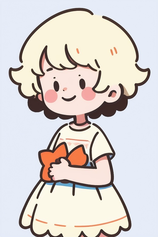 masterpiece,best quality,Simplified illustration,1girl,solo,smile,short sleeves,short hair,white hair,dress,simple background,