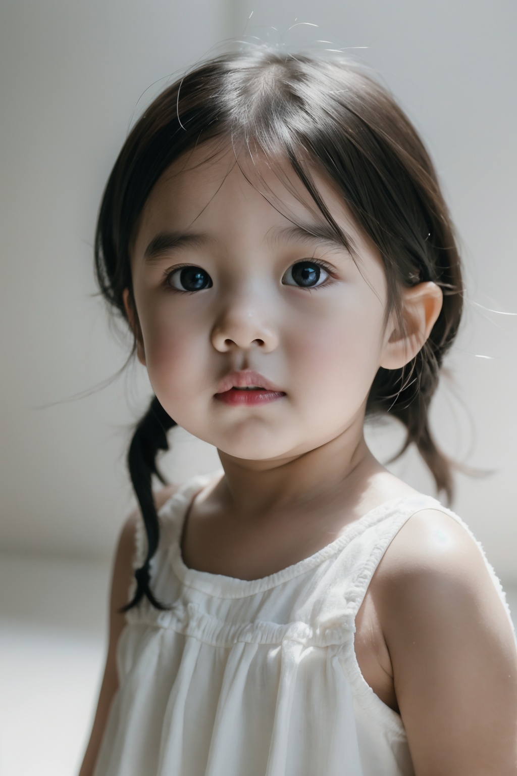 child photography,young girl,asians,child model,natural makeup,casual style,white top,soft lighting,soft focus,dreamy aesthetic,innocence,playfulness,, masterpiece,best quality,