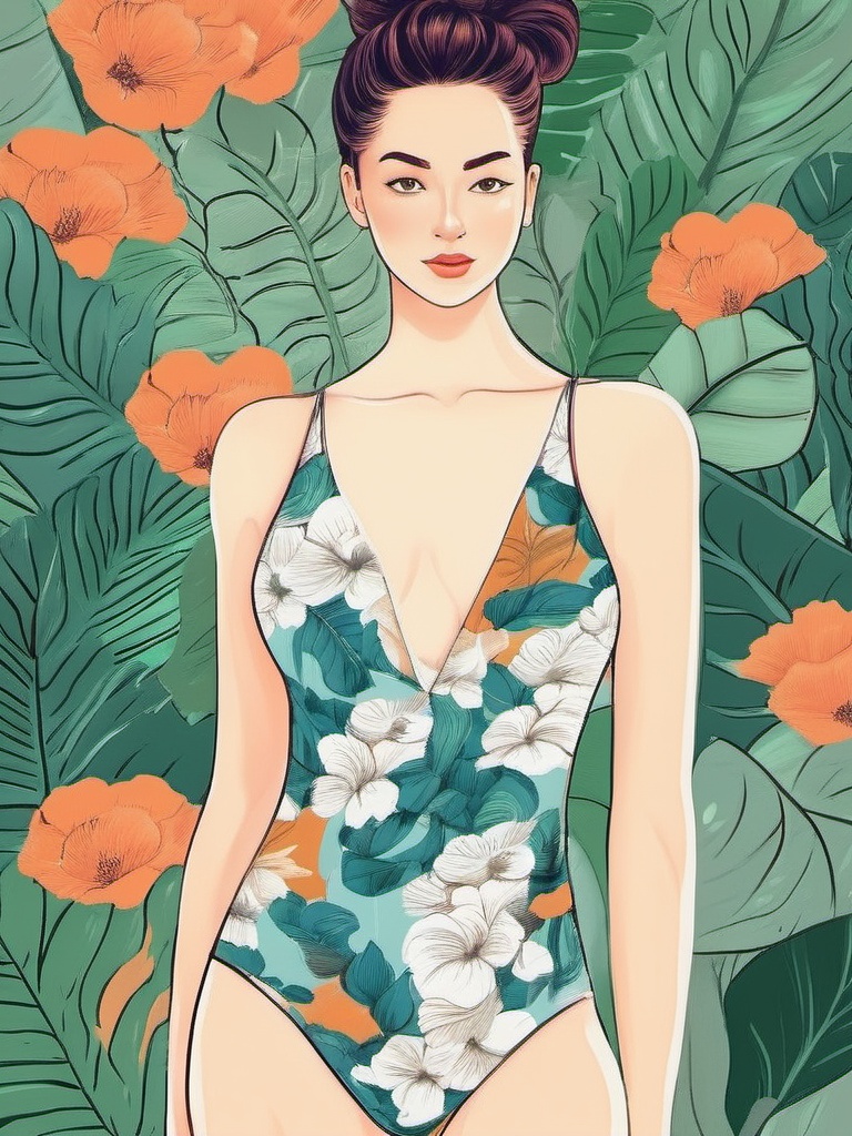 1NK ,  ,  illustration of a young woman in a swimsuit. She is standing with her back to the viewer on Tensor.Art