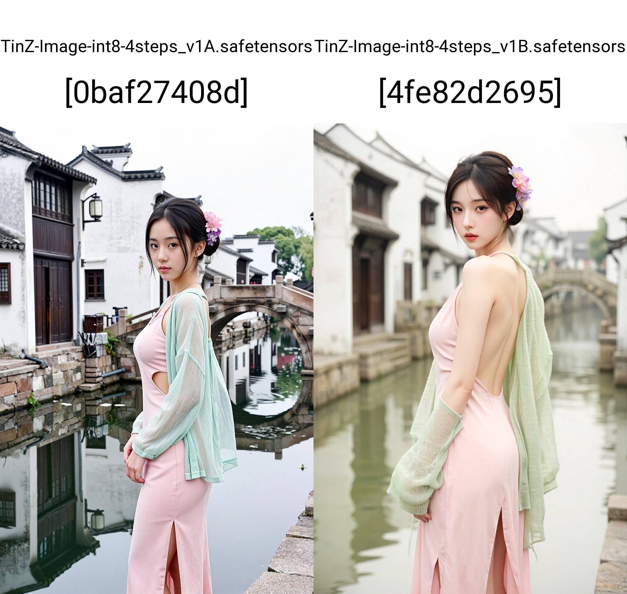 一位年轻的东亚女性,  深色头发盘成发髻,  点缀着粉紫色花朵 on Tensor.Art