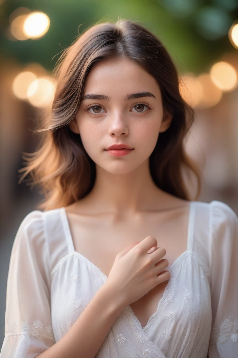 1girl,(face portrait),the most beautiful girl of the world,perfect hand,closed mouth,looking at viewer,face imperfections,white dress,peaceful,relaxing,lo-fi,40mm lens,depth of field,bokeh,8k quality,RAW PHOTO,by professional photographer,rule of thirds,extremely detailed,<lora:HandFineTuning_XL:0.5>,